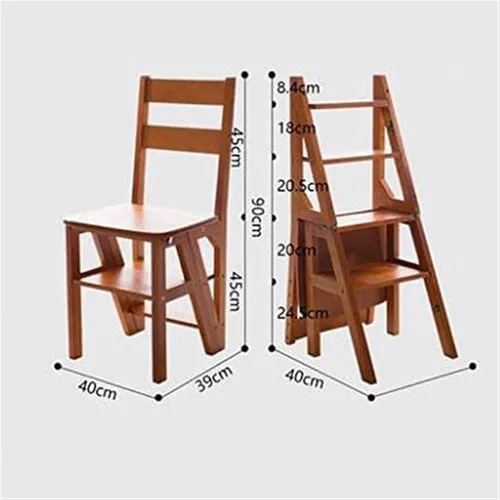 Vista 2 de Silla plegable de escalera de biblioteca de madera Silla de escalera de cocina Escalera convertible para escuela, taburete multifuncional