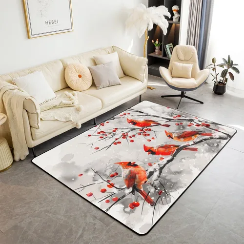 Vista 31 de Erosebridal Alfombra de área de Feliz Navidad para niños, cardenales rojos, alfombra de sala de estar, 3 x 5 mas, alfombra decorativa de cabaña