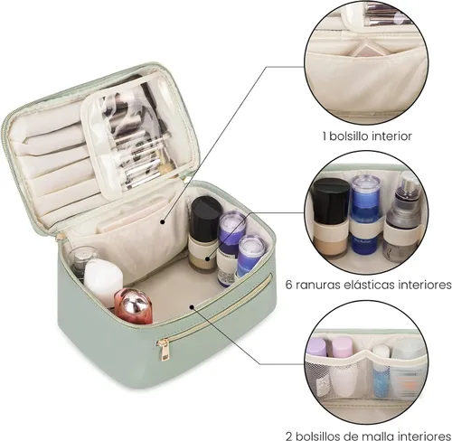 Vista 4 de Wandering Nature Bolsa de Maquillaje, Organizador de Maquillaje de Viaje, Estuche de Brochas Cosméticas para Mujeres en Cuero Vegano Ecológico, M