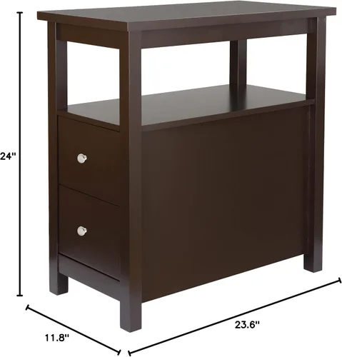 Vista 2 de LEMY Mesa auxiliar de madera con cajón y estante de almacenamiento, muebles de sala de estar, mesa auxiliar delgada para sofá, perfecta