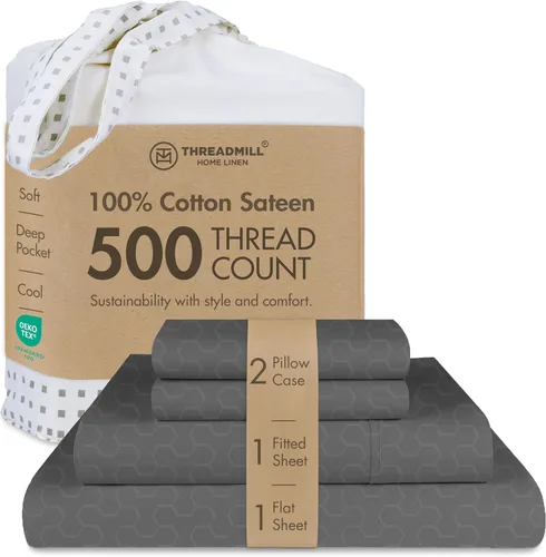 Vista 34 de Threadmill - Sábanas de algodón de lujo para hotel, tamaño King, 100% algodón, 500 hilos con bolsillo profundo, ajuste cómodo, suaves y frescas