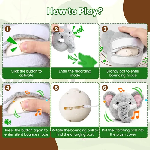 Vista 6 de Juguetes interactivos mejorados para perros, juguete para perros que se mueve automáticamente con bola que rebota chirriante y modo de grabación