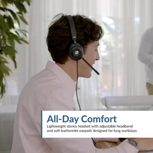 Vista 3 de CA Essential USB Headset (HS-2000) – Auriculares profesionales para llamadas y música, comodidad durante todo el día, controles integrados