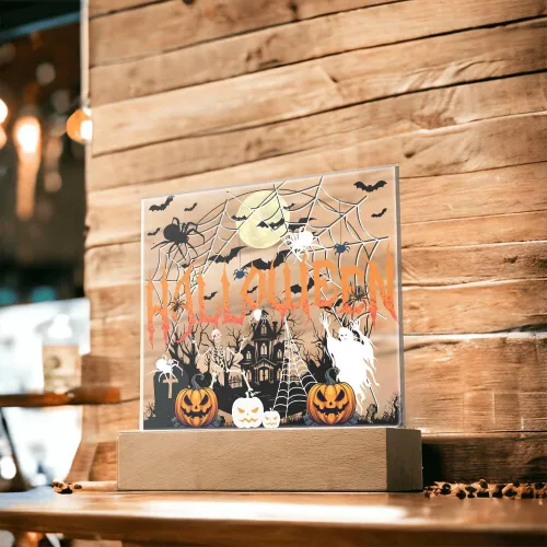 Vista 5 de Lámpara de Halloween espeluznante con decoración de luz nocturna con temática de araña y esqueleto, escena de castillo fantasma para una experiencia
