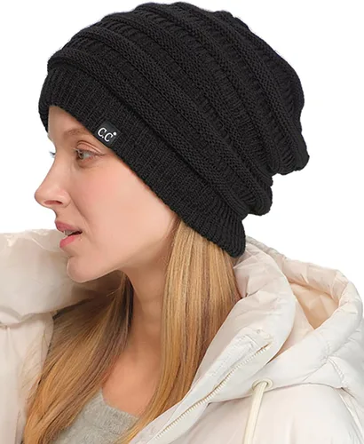 Vista 51 de C.C Winter Oversized Beanie Hat with Fuzzy Lining – Thick Knit Thermal Beanie for Cold Weather, Soft Warm Fleece Lined Cap