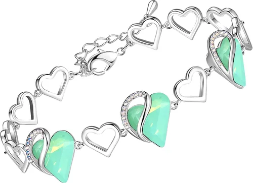 Vista 13 de Leafael Pulsera de eslabones de corazón infinito, piedra natal o piedra curativa para mujer, regalo de joyería de tono plateado para ella, cadena