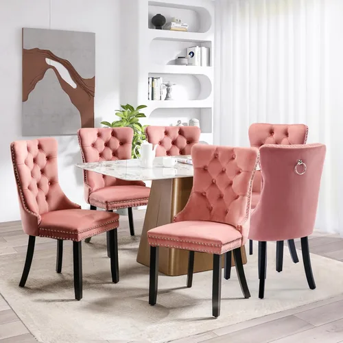Vista 59 de SoarFlash Juego de 2 sillas de comedor de terciopelo, silla lateral de respaldo alto, silla lateral moderna tapizada de alta gama con botones Beige