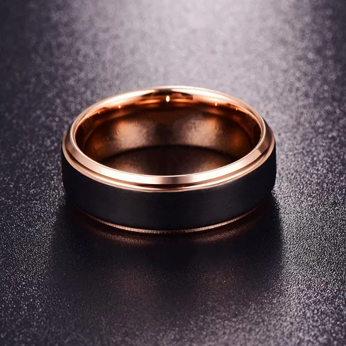 Vista 2 de Juego de anillos de promesa personalizados a juego para parejas, anillos de compromiso de oro rosa negro para mujeres de 0.315in y hombres, anillo