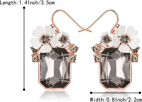 Vista 5 de BriLove Moda elegante Rhinestone esmalte rosa flor gancho pendientes colgantes para las mujeres