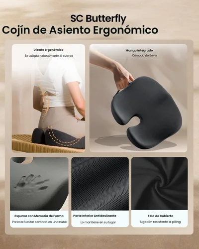 Vista 8 de ProtoArc Cojín de Asiento, Cojín de Silla de Oficina para Ciática, Cojín de Cóccix, Cojín Ergonómico de Espuma Viscoelástica para Automóvil, Hogar