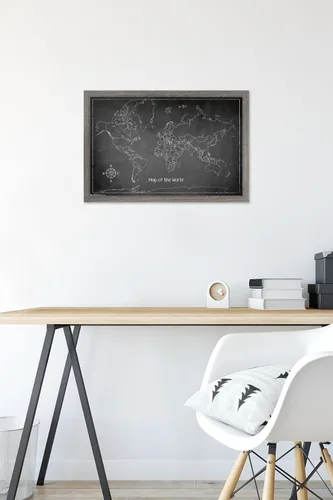 Vista 6 de Trends International Chalk Map-World - Póster de pared, 14.725 x 22.375 pulgadas, versión enmarcada de madera de granero Versión enmarcada Barnwood