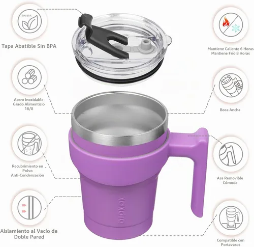 Vista 2 de BJPKPK Mini vaso de 10 onzas con tapa, popote y asa, taza de acero aislada