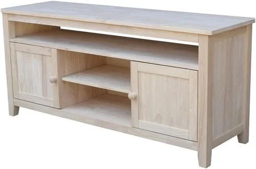 Vista 12 de IC INTERNATIONAL CONCEPTS Soporte de madera maciza para entretenimiento/TV con 2 puertas, gris jaspeado lavado antiguo
