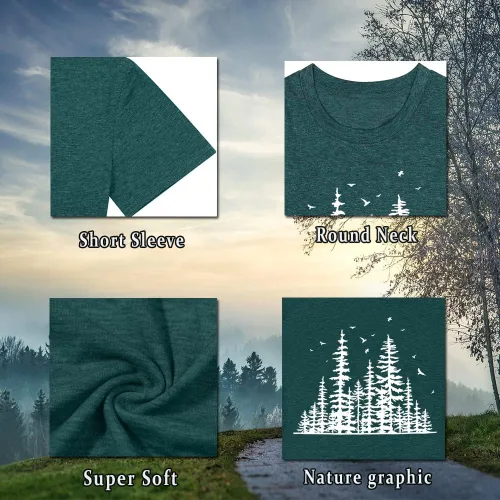 Vista 3 de Camisetas de pino para mujer, divertidas camisetas gráficas de verano, senderismo, camping, naturaleza, camiseta de manga corta, atlética, casual