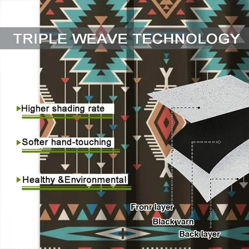 Vista 29 de Cortinas con patrón geométrico tribal, estilo suroeste, azteca, rústico, occidental, nativo americano, opacas, con bolsillo para barra, decoración