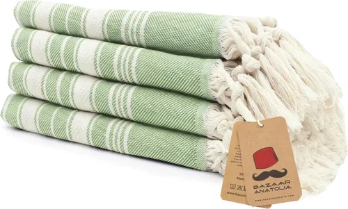 Vista 42 de Bazaar Anatolia Toallas de mano – Juego de 4 39 x 19 pulgadas – Toalla de mano turca a rayas para baño, 100% algodón, cocina, cara, cabello, té