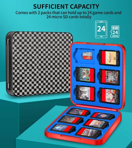 Vista 2 de Switch Game Case Holder - 2 Pack Mini Game Organizer Small Portable Traveler Gift Accessories with 24 Cartridge Slots and 24 Micro SD Card Storage