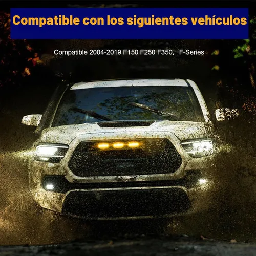 Vista 6 de Dickno 3 piezas de luces de rejilla de coche, brillantes luces LED de rejilla ámbar con arnés de cableado, lámparas impermeables de moldura