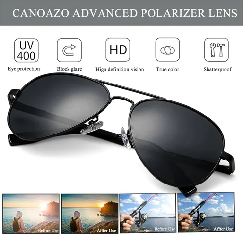 Vista 2 de Canoazo Lentes de sol clásicos de aviador para mujeres y hombres, polarizados, modernos, espejados, con forma de piloto, protección UV