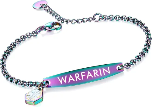 Vista 101 de LinnaLove - Pulsera de identificación de alerta médica con cadena Rolo simple pregrabada para mujer