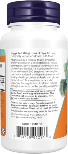 Vista 3 de Now Supplements, citrato de magnesio, función enzimática*, soporte del sistema nervioso*, 60 cápsulas vegetales