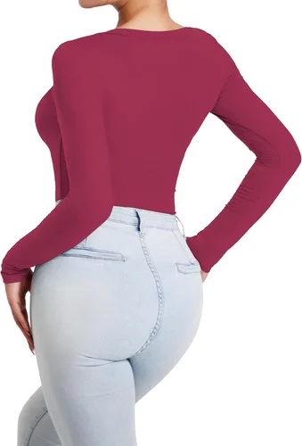 Vista 5 de RoomTour Body de manga larga con cuello cuadrado para mujer
