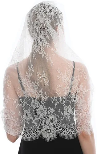 Vista 4 de LMVERNA Lace Infinity Veils Mantilla Catholic Veil Iglesia Velo de cabeza que cubre la masa latina