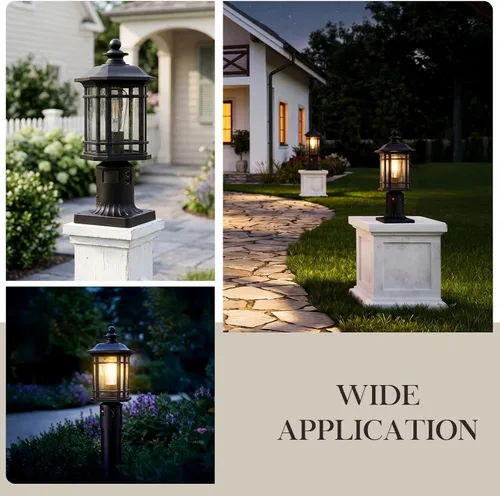 Vista 5 de Emliviar WE270P-SE BK - Luz de poste para exteriores, lámpara de pilar con sensor de movimiento para camino, jardín, detección de gran angular