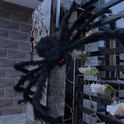 Vista 9 de JOYIN Paquete de 2 decoraciones de araña de Halloween de 4 pies para exteriores, arañas gigantes grandes aterradoras con patas ajustables