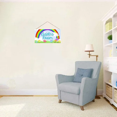 Vista 2 de Letrero de puerta personalizado con diseño de flores de arco iris para dormitorio de niñas, letrero de decoración de pared, letrero de pared