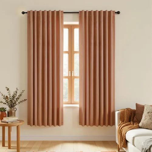 Vista 43 de Cortinas de terciopelo con trabilla trasera de 52 x 63 pulgadas de color naranja quemado de KOUFALL