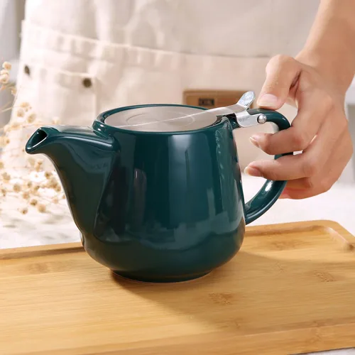 Vista 9 de Tetera de cerámica con infusor de acero inoxidable, resistente al calor, perfecta para hacer té, verde, 500ml/17oz verde (Ceramic Teapot Green)