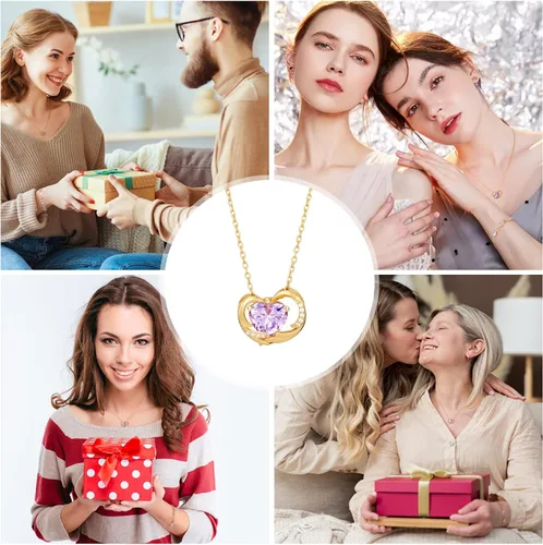 Vista 6 de Collar de corazón de plata de ley 925 con circonita cúbica, collar morado para madre, esposa, hermana, aniversario, cumpleaños, Navidad, día