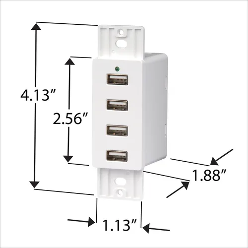 Vista 6 de Soporte de pared con 4 puertos USB de carga 12-16V DC apto para placas de pared estándar, color blanco
