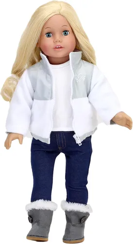 Vista 3 de Sophia's Chaqueta de forro polar blanco de 18 pulgadas con cremallera y botas grises de gamuza sintética con forro de piel sintética