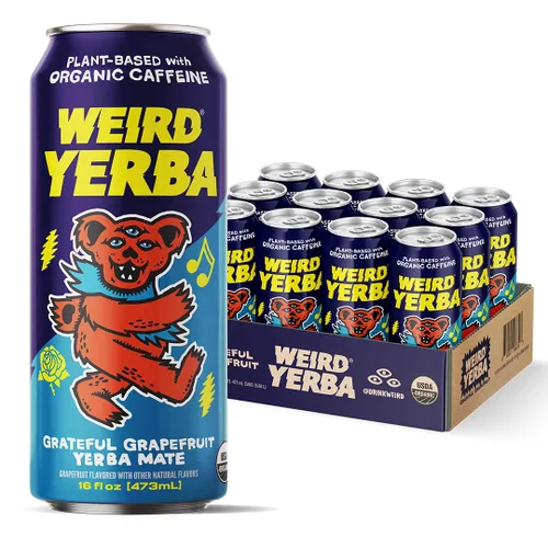 Vista 15 de Bebe Weird Organic Acai Pomegranate Yerba Mate – Latas de 16 onzas, 160 mg de cafeína orgánica, paquete de 12 – Alternativa a bebidas energéticas