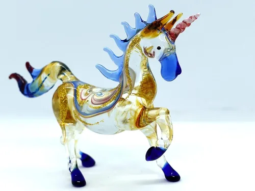 Vista 4 de Figuras en miniatura de unicornio soplado a mano, arte de cristal de fantasía, animales de fantasía, regalo coleccionable para decoración del hogar