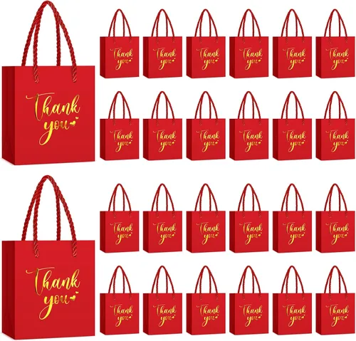 Vista 9 de Honoson - 60 mini bolsas de regalo de agradecimiento con asa a granel de 4 x 2.75 x 4.5 pulgadas, pequeña bolsa de papel de aluminio para envolver