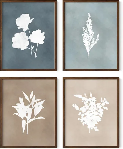 Vista 24 de HAUS AND HUES Arte de pared floral gris, juego de 4 pósteres de plantas para pared vintage, impresiones botánicas, cuadros de flores en blanco