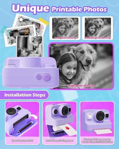 Vista 4 de Juguetes de Cámara Instantánea para Niños de 3-12 años, Regalo de Navidad y Cumpleaños para Niñas y Niños - Cámara Digital para Niños con Pantalla