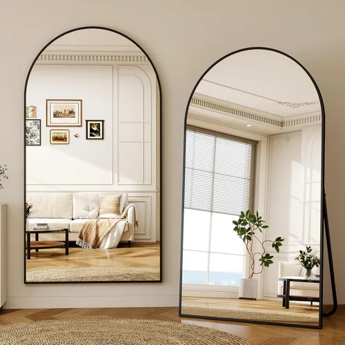 Vista 9 de Espejo de 56 x 21 pulgadas, de arco, de longitud completa, espejo de cuerpo completo con marco de aluminio, para colocar de pie, inclinado o Negro