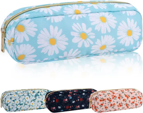 Vista 35 de Iqimott Bolsa Grande de Maquillaje de Nylon, Neceser de Viaje, Bolsa Grande de Cosméticos Preppy, Organizador de Maquillaje de Nylon, Bolsa de Beige