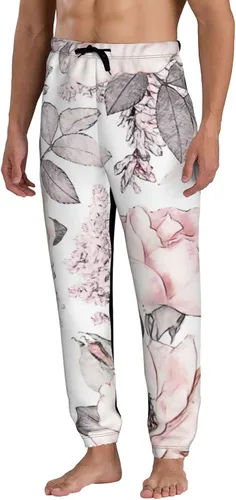 Vista 2 de AUISS Pantalones deportivos con hojas de flores rosas para hombre, pantalones deportivos divertidos, pantalones deportivos casuales de entrenamiento