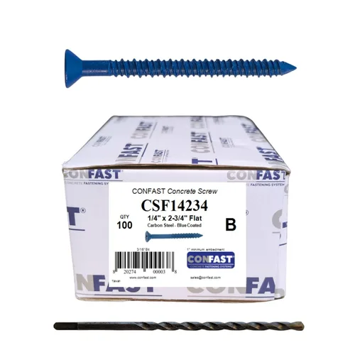 Vista 10 de CONFAST Tornillo de Anclaje para Concreto Phillips Plano Azul de 1/4" x 1-1/4" con Broca para Anclaje en Mampostería, Bloque o Ladrillo