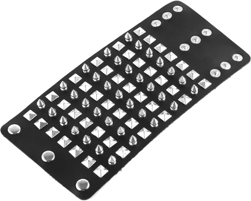 Vista 5 de HZMAN Pulsera de cuero con correa ancha unisex con tachuelas de metal negro