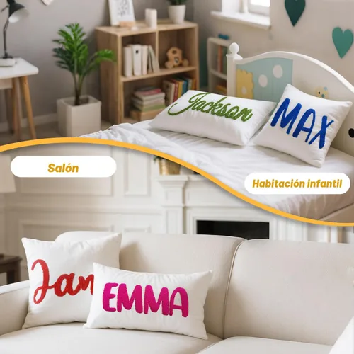 Vista 2 de Almohada Personalizada con Nombre Bordado, Monograma Personalizado Almohada Decorativa de Acento Hecha a Mano, Funda de Almohada Personalizable