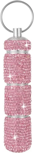 Vista 13 de Pastillero de viaje portátil con diamantes de imitación, impermeable, pequeño pastillero con llavero, bonita caja de almacenamiento de pastillas