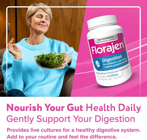 Vista 6 de Florajen Probióticos para la digestión, suplemento de salud intestinal con alivio del estreñimiento y la hinchazón para adultos, 30