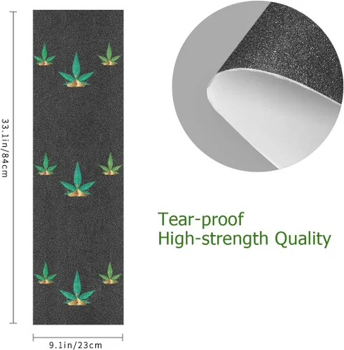 Vista 3 de Cinta de agarre para monopatín de hoja de cáñamo de marihuana verde, 9 x 33 pulgadas, antideslizante