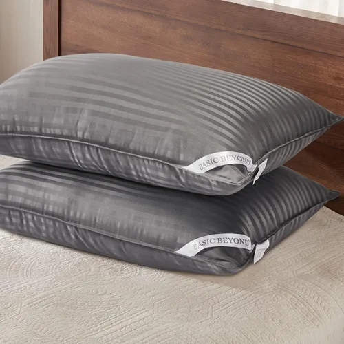 Vista 16 de Basic Beyond Almohadas de cama para dormir, juego de 2 almohadas de tamaño estándar, almohadas alternativas de plumón de lujo, color negro, 20 x 26